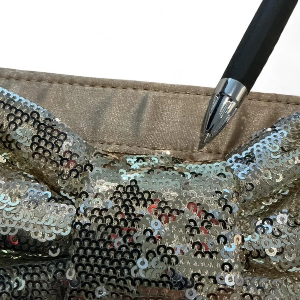 Betsey Johnson Clutch Women‎ OS Champagne Good Sequin Bow Satin Evening Bag